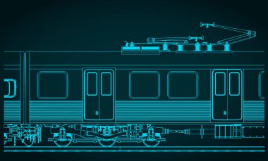 Bir şehir treninin yakın planının biçimlendirilmiş vektör çizimleri