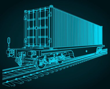 Konteynırlı bir kargo demiryolu platformunun biçimlendirilmiş vektör çizimi