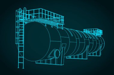 Büyük bir yatay depolama tankının planının biçimlendirilmiş vektör çizimi