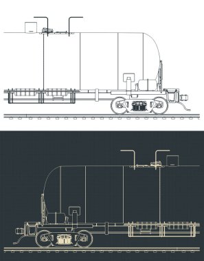 Demiryolu tankının yakın plan planlarının biçimlendirilmiş vektör çizimleri