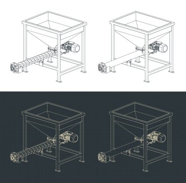 Bir vida besleme taşıyıcısının planlarının biçimlendirilmiş vektör çizimleri
