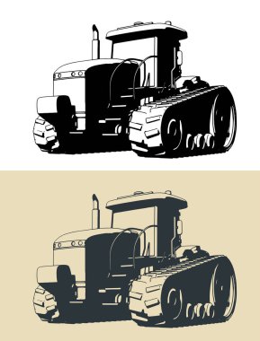 Bir sürüngen traktörünün biçimlendirilmiş vektör çizimleri