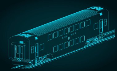 Bir çift katlı tren vagonunun izometrik planının stilize vektör çizimleri