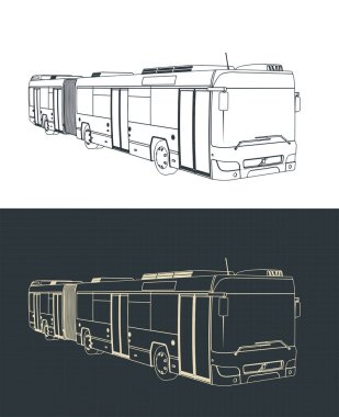 Eklemli şehir otobüsünün biçimlendirilmiş vektör çizimi