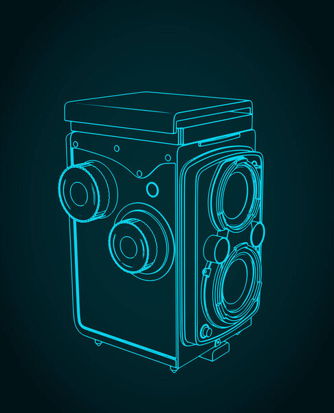 Стилизованная векторная иллюстрация рефлекторной камеры с двумя объективами