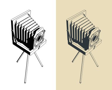 Vintage fotoğraf makinesinin biçimlendirilmiş vektör çizimleri