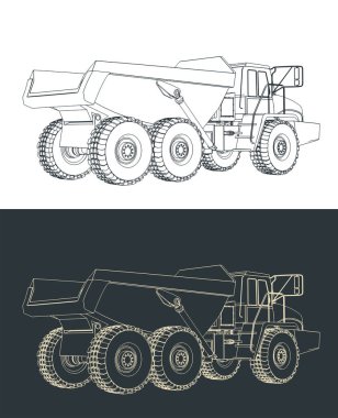 Endüstriyel büyük maden damperli kamyonun stilize vektör çizimleri