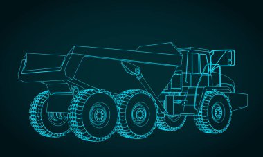 Endüstriyel büyük maden damperli kamyonun biçimlendirilmiş vektör çizimi