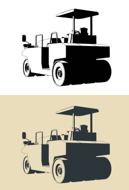 Pnömatik yol silindirinin biçimlendirilmiş vektör çizimleri