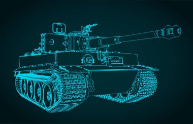 Stylized vector illustration of the blueprints of a heavy German tank from World War II, the Tiger clipart