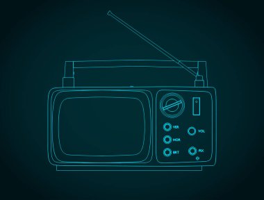 Klasik taşınabilir televizyonun biçimlendirilmiş vektör illüstrasyonu 