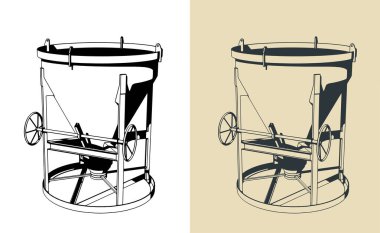 Konik bir beton kovanın biçimlendirilmiş vektör çizimleri