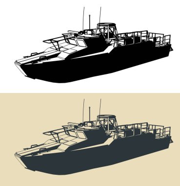 Askeri devriye teknesinin biçimlendirilmiş vektör çizimleri