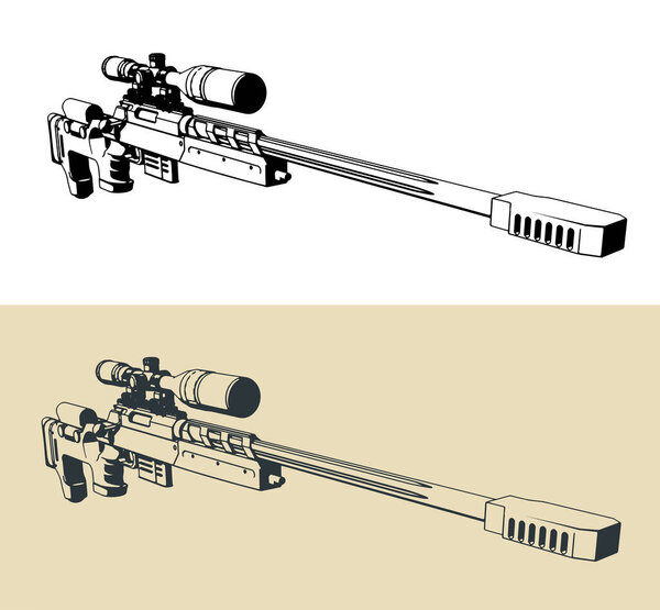 Стилизованные векторные иллюстрации крупнокалиберной снайперской винтовки