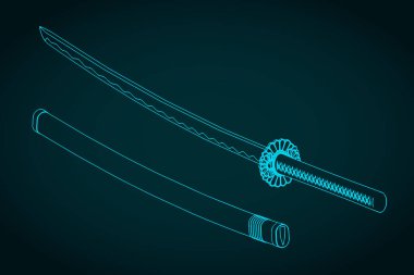 Japon katana kılıcının stilize edilmiş vektör çizimi