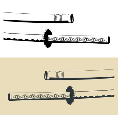 Japon katana kılıcının stilize edilmiş vektör çizimleri.