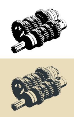 Motosiklet transmisyonunun biçimlendirilmiş vektör çizimleri