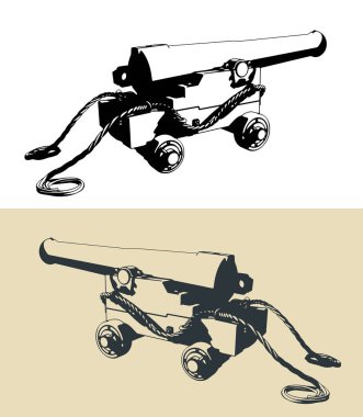 Vintage topçu donanma topunun stilize vektör çizimleri