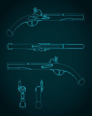 Antika tabanca planlarının biçimlendirilmiş vektör çizimi