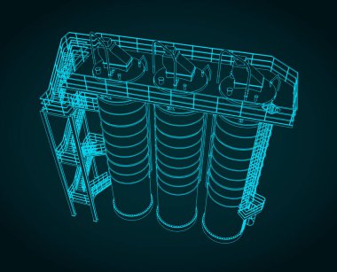 Silo depolama sistemi çizimlerinin biçimlendirilmiş vektör çizimi