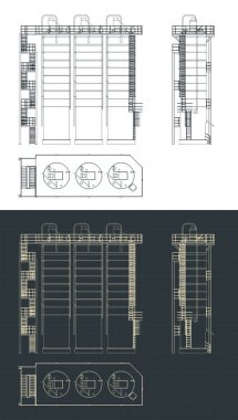 Silo depolama sistemi planlarının biçimlendirilmiş vektör çizimleri