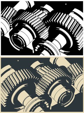 Şanzıman mekanizmalarının biçimlendirilmiş vektör çizimleri