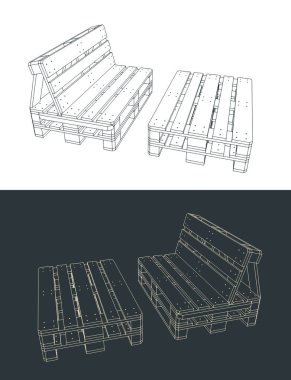 Palet mobilyalarının biçimlendirilmiş vektör çizimleri