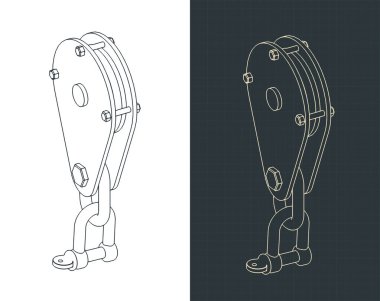 Orta görev askıya alınmış tek makara sarkıtma bloğu izometrik planlar