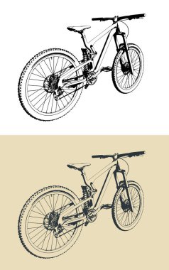 Serbest bir dağ bisikletinin biçimlendirilmiş vektör çizimleri