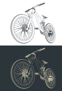 Serbest bir dağ bisikletinin biçimlendirilmiş vektör çizimleri