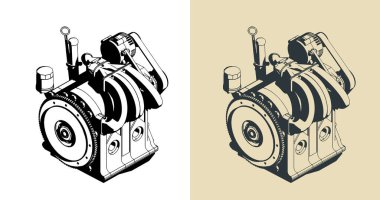 Wankel döner motoru biçimlendirilmiş vektör çizimleri