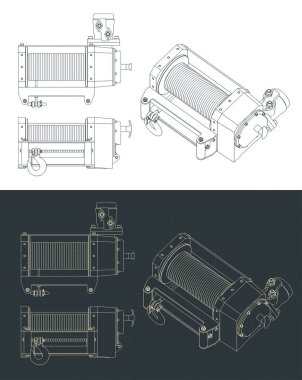 Hidrolik vinç çizimlerinin biçimlendirilmiş vektör çizimleri