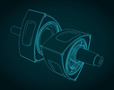 Bir wankel döner motor izometrik planının eksantrik şaftı üzerinde ön ve arka pervaneler
