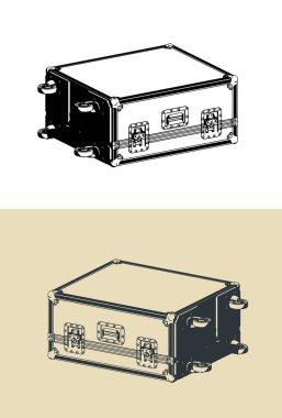 Konser ekipmanları taşımacılığının stilize vektör izometrik çizimleri tekerlekli kutu