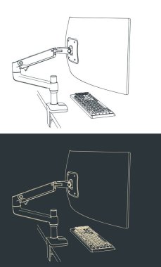 Kolunda mekanik klavye olan ultraviyole monitör var. Ergonomik işyeri