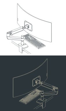 Kolunda mekanik klavye olan ultraviyole monitör var. Ergonomik işyeri