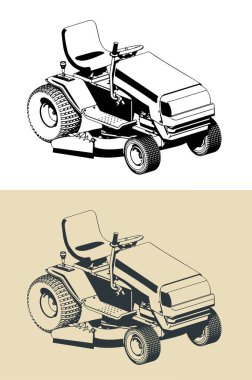 Mini traktör çim biçme makinesi biçimlendirilmiş vektör çizimleri