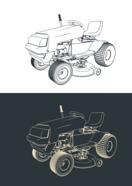 Mini traktör çim biçme makinesi biçimlendirilmiş vektör çizimleri