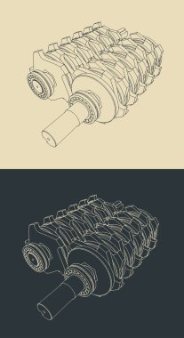 İki şaft parçalayıcı bıçaklar yakın çekim biçimlendirilmiş vektör çizimleri