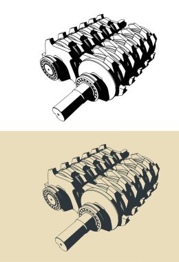 İki şaft parçalayıcı bıçaklar stilize vektör çizimleri