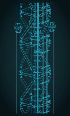 Hücre kulesinin Isometric çizimleri yakın plan biçimlendirilmiş vektör resimlemesini destekler