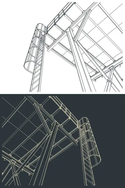 Endüstriyel metal yapısı merdiveni stilize vektör çizimlerine yakın.