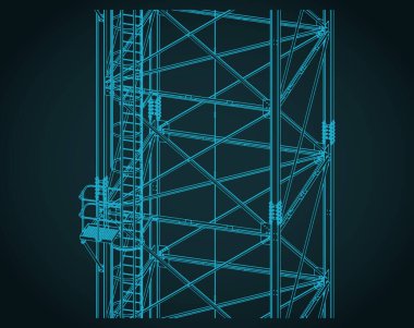 Kendi kendini destekleyen kule izometrik çizimleri biçimlendirilmiş vektör ilüstrasyonunu kapat