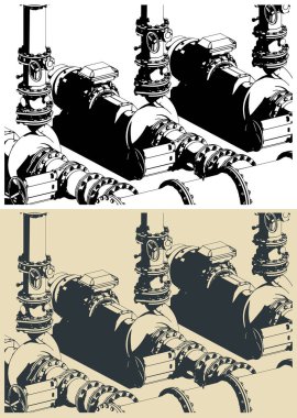 Su pompalama istasyonu sistemi biçimlendirilmiş vektör izometrik çizimleri kapat