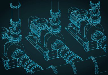 Su pompalama istasyonu sisteminin stilize vektör izometrik illüstrasyonu