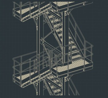 Endüstriyel metal merdiven izometrik plan biçimlendirilmiş vektör illüstrasyonunu kapat