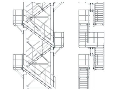Endüstriyel metal merdiven planları biçimlendirilmiş vektör illüstrasyonunu kapat