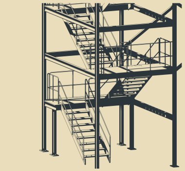 Endüstriyel metal merdiven stilize vektör izometrik çizim