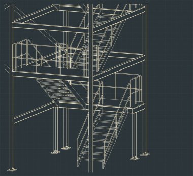 Endüstriyel metal merdiven izometrik çizimi biçimlendirilmiş vektör çizimi