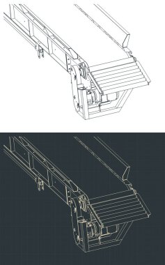 Hidrolik olarak ayarlanabilir açı izometrik şablonları ile taşıyıcı yükleniyor. biçimlendirilmiş vektör çizimlerini kapat
